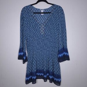 Catherines Womens Studded Artsy‎ Top Size 4X Blue Abstract Office Mature